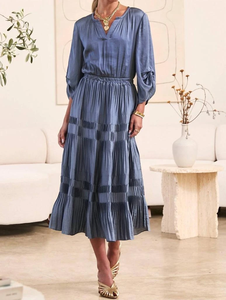 Current Air - Long Sleeve Split Neck Midi Dress With Pleated Skirt  On  Sale Now with Up to 46% Off | Discover Exclusive Deals & Savings at  BeyondStyle  Authentic current