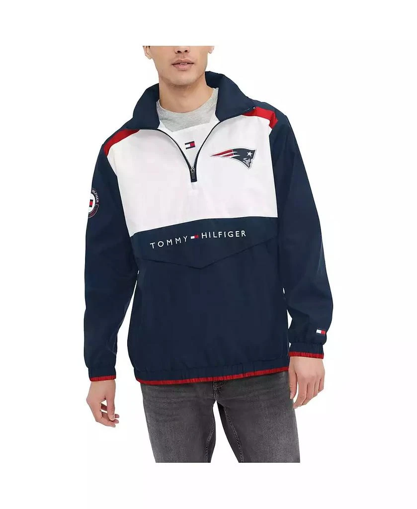 Tommy Hilfiger Men's Navy, White New England Patriots Carter Half-Zip Hooded Top 1