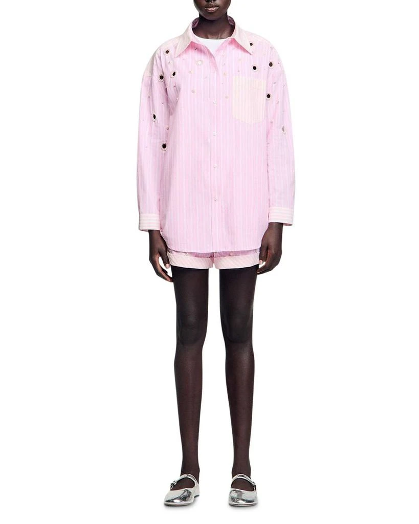 Sandro Striped Rhinestone Shirt 5