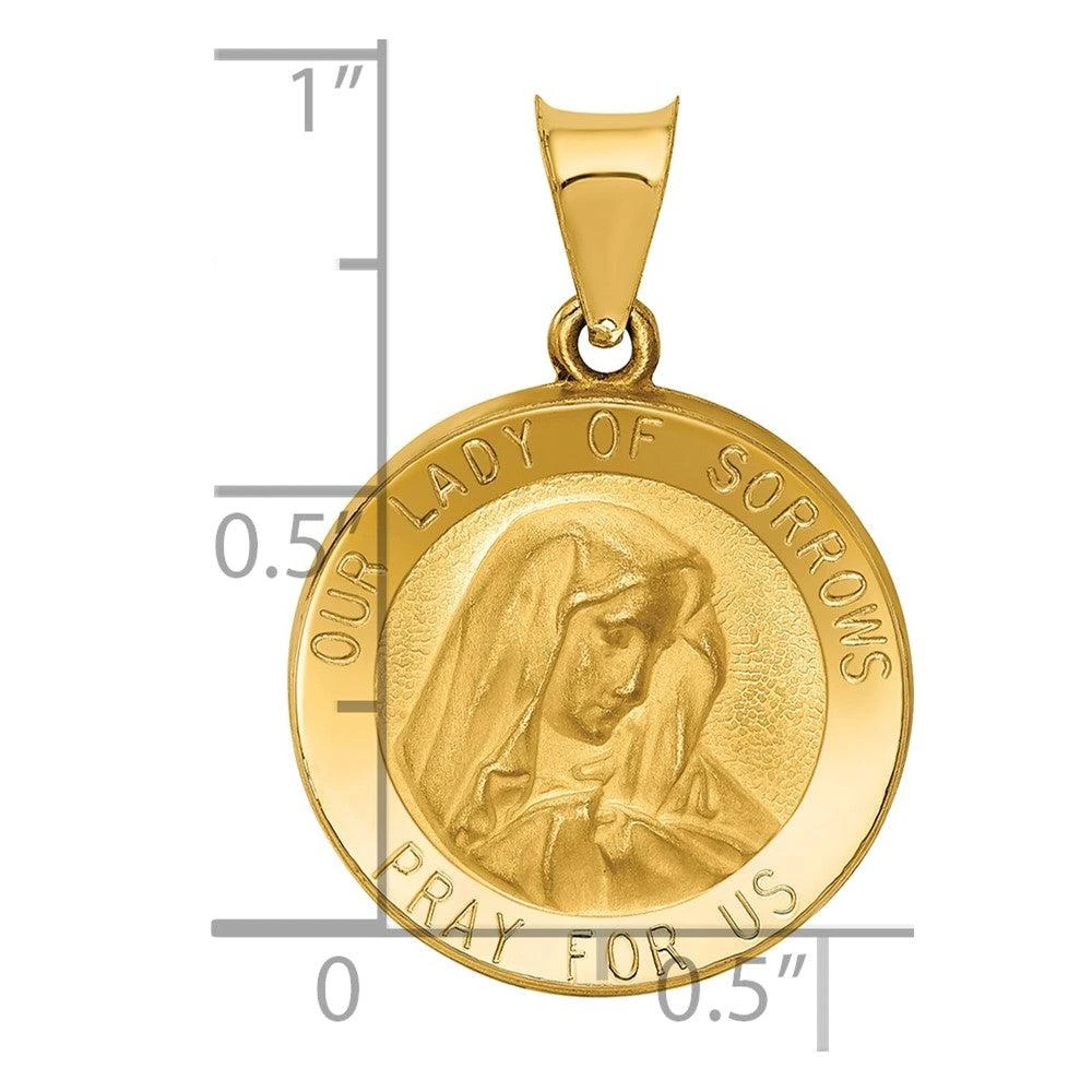 Diamond2Deal 14k Yellow Gold Polished and Satin Our Lady of Sorrows Medal Hollow Pendant 3
