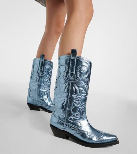 Ganni Embroidered metallic cowboy boots 4