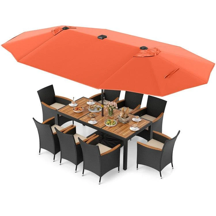 Hivvago 11 Pieces Patio Dining Set with LED Patio Umbrella with Base and Seat Cushions 9