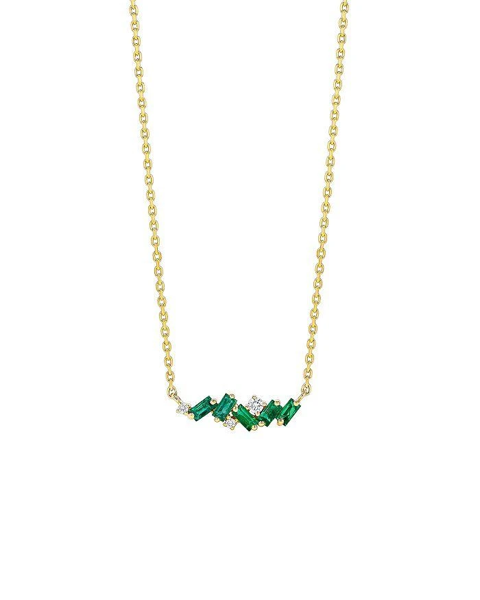 Suzanne Kalan Emerald 
Diamond Bar Necklace in 18K Yellow Gold