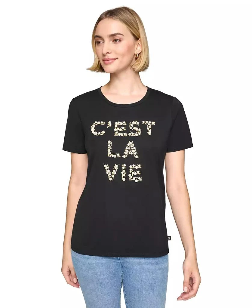 Karl Lagerfeld Paris Women's Embellished C'est La Vie T-Shirt 1