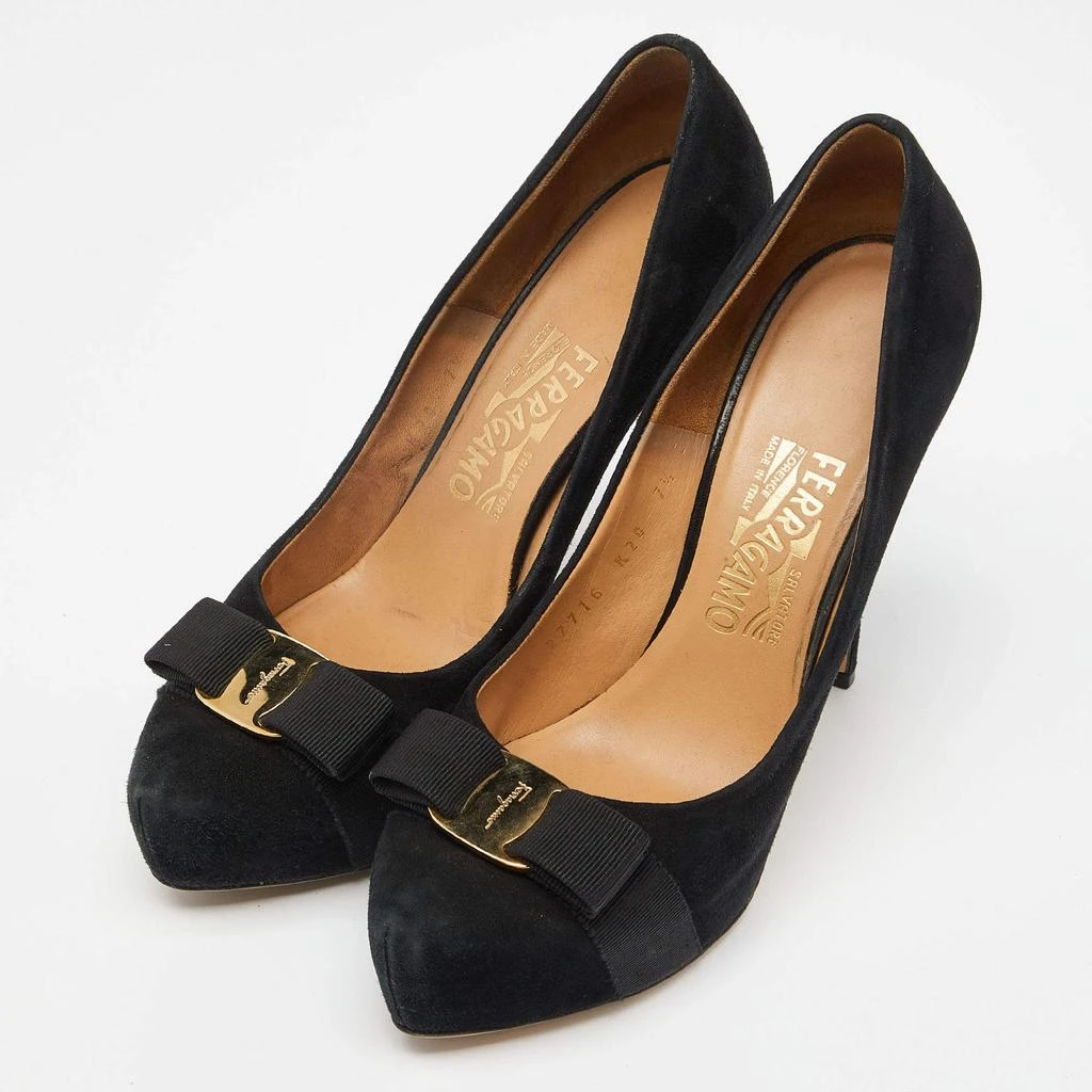 Salvatore Ferragamo Salvatore Ferragamo Black Suede Carla Vara Bow Pumps Size 38 2