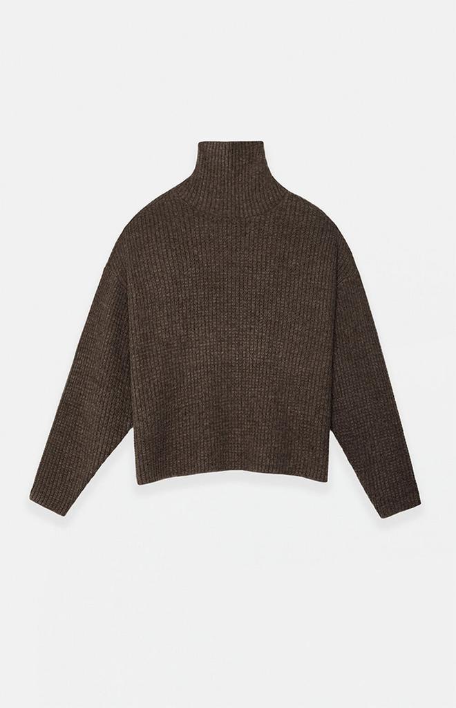 Essentials Brown Heavy Waffle Knit Turtleneck Sweater