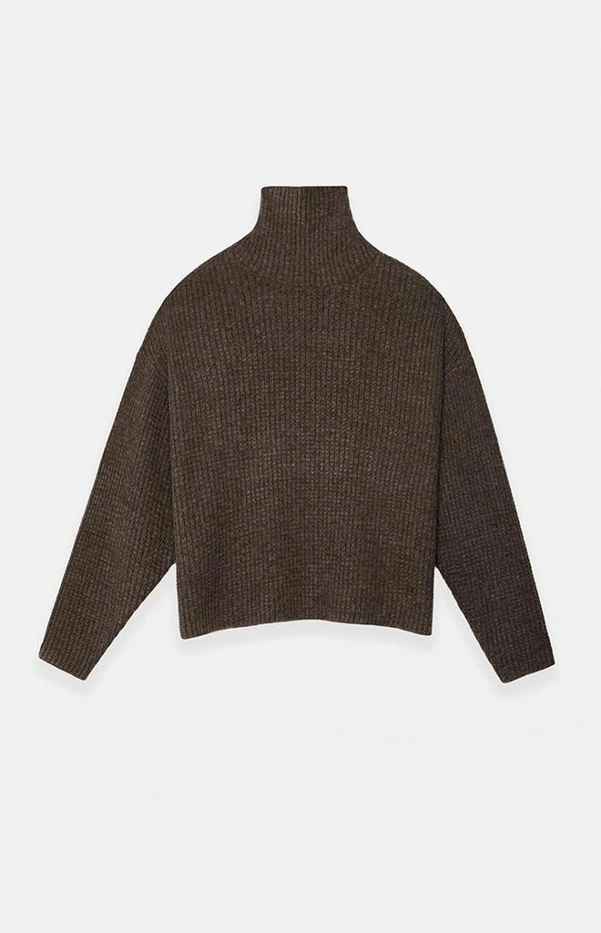 Essentials Brown Heavy Waffle Knit Turtleneck Sweater 1