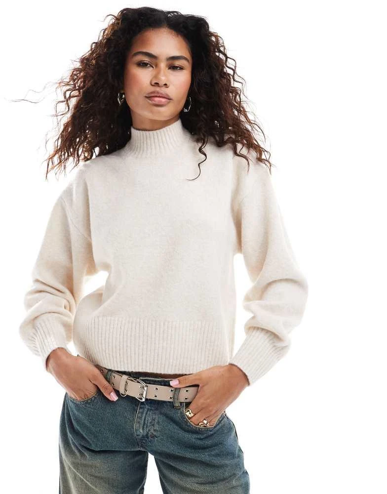 Monki Monki knitted turtleneck sweater in beige melange 2