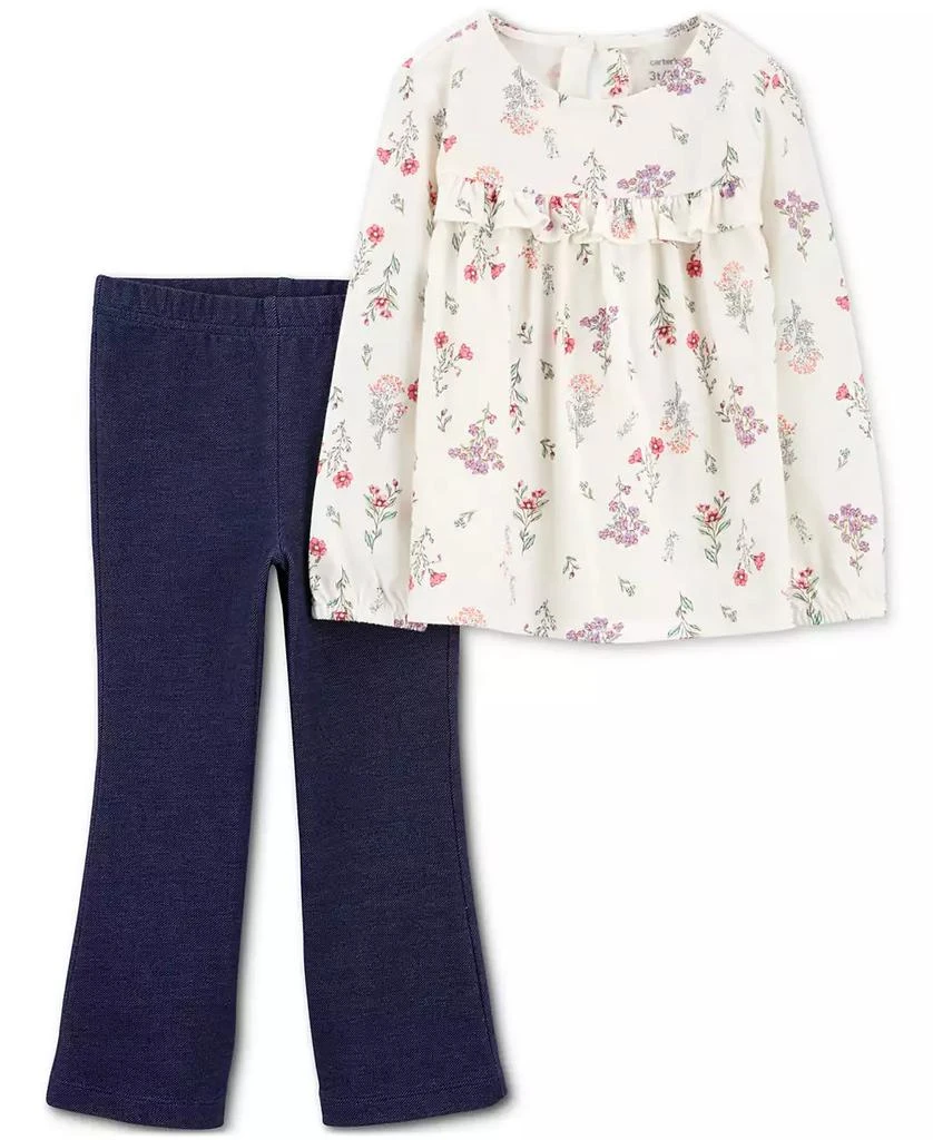 Carter's Toddler Girls Floral-Print Long-Sleeve Top & Pull-On Flare Pants, 2 Piece Set 1