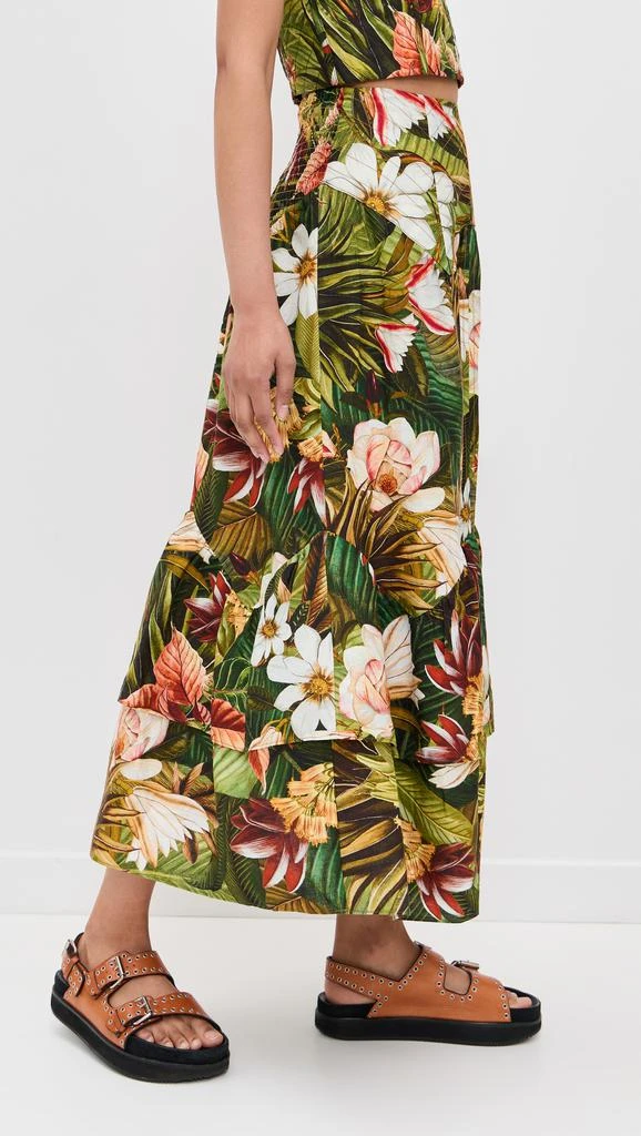 Farm Rio Botanical Forest Asymmetric Yoke Midi Skirt 3