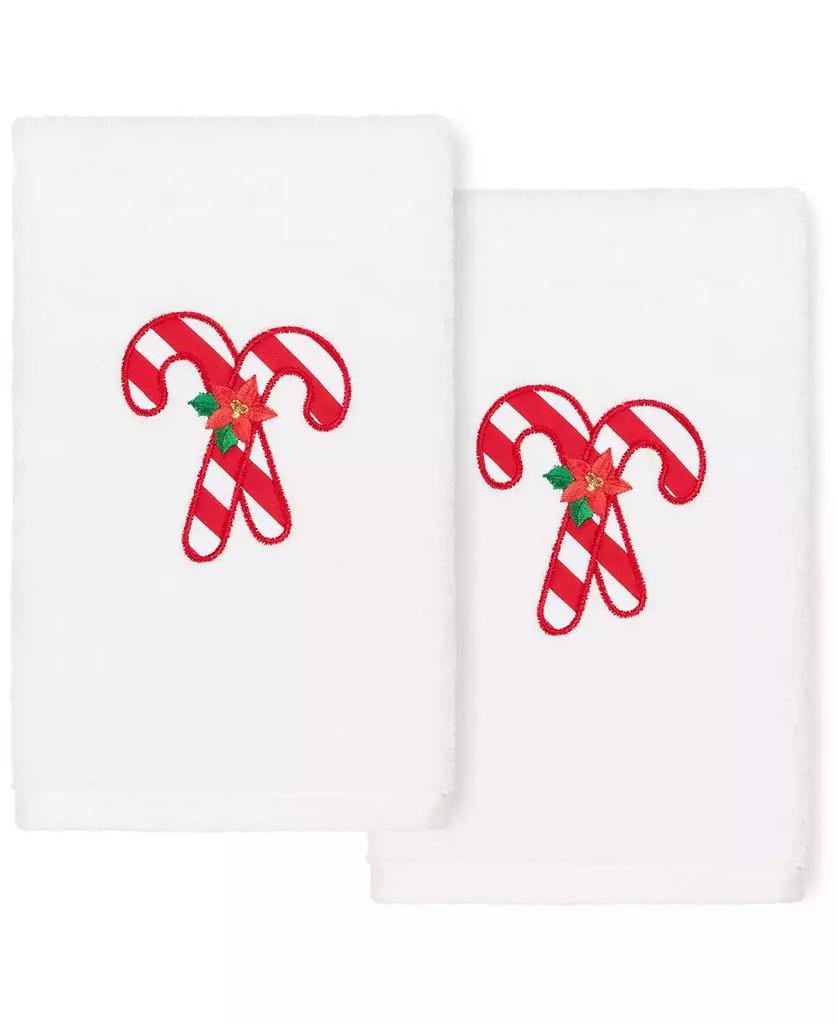 Linum Home Textiles Christmas Candy Canes Embroidered 100% Turkish Cotton 2-Pc.