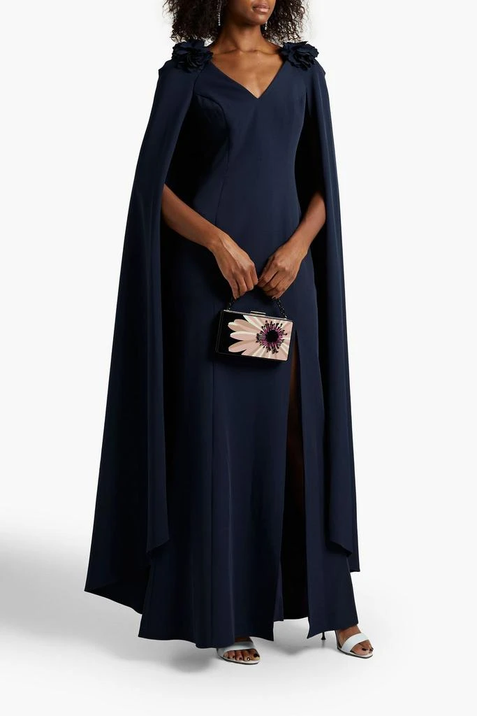 MARCHESA Cape-effect floral-appliquéd cady gown 2