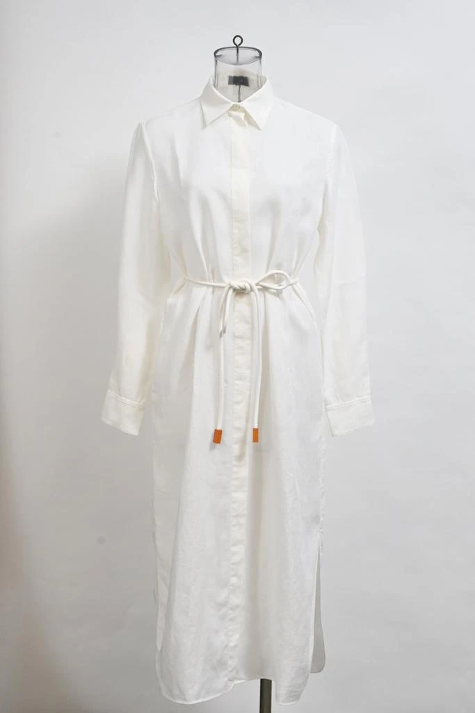 Theory Belted Maxi Shirt Dress in White Linen 6