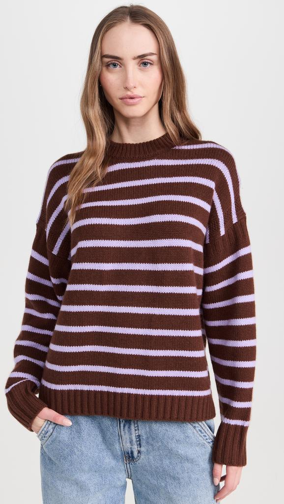 White + Warren Cashmere Blend Striped Crewneck