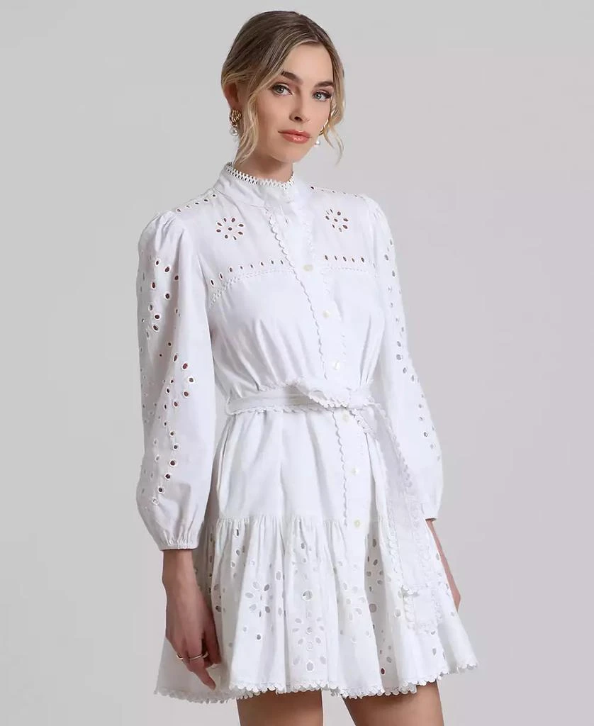 Avec Les Filles Women's Eyelet Cotton Lined Shirt Dress 4