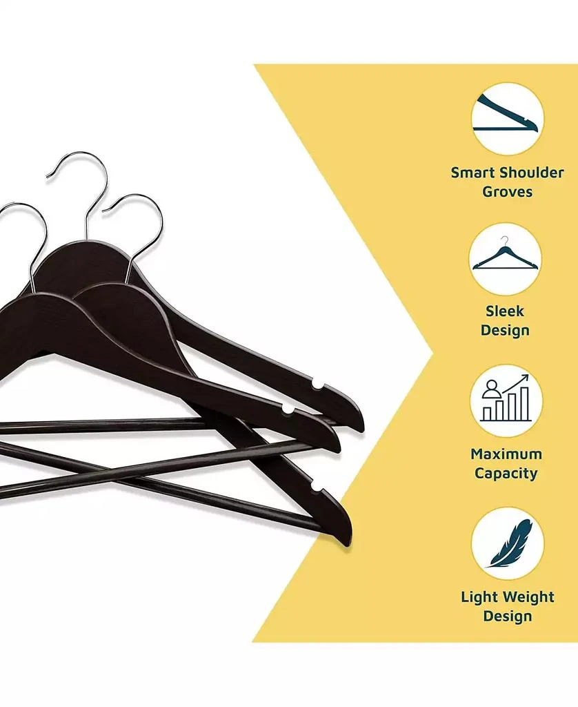 Lifemaster 80-pack brown wooden hangers with 360° swivel hook, non-slip notches, and pants bar. Supports up to 10 lbs—ideal for suits, dresses 
coats 5