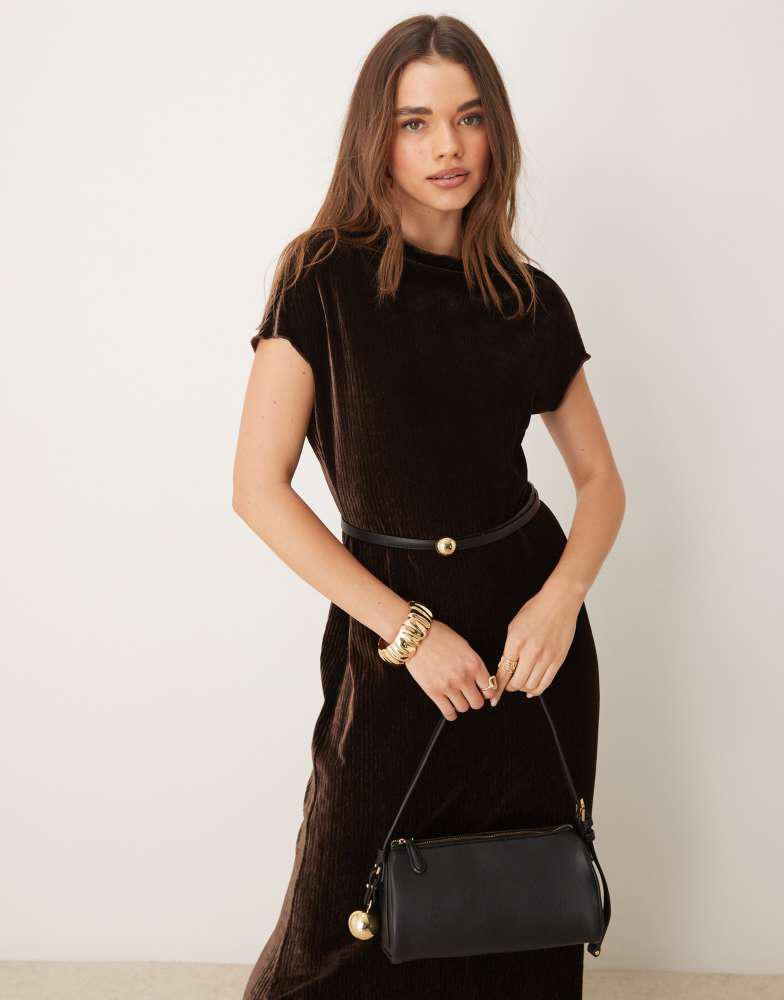 Ghospell Ghospell velvet maxi dress in chocolate brown