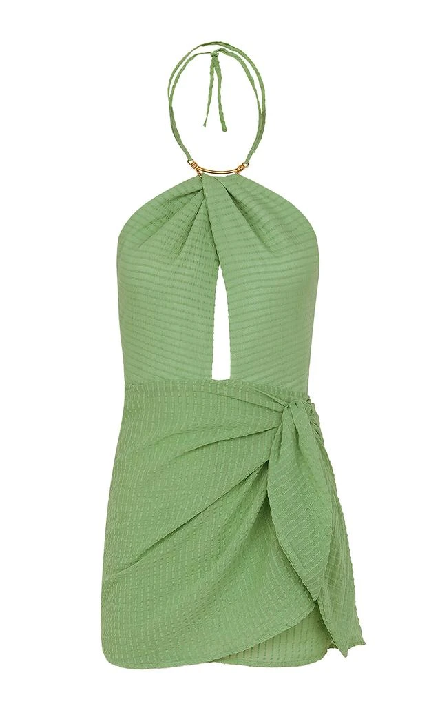 Vix Swimwear ViX - Vix X Bianca Brandolini Solid Camille Wrapped Cotton Halter Mini Dress - Green - S - Moda Operandi 1