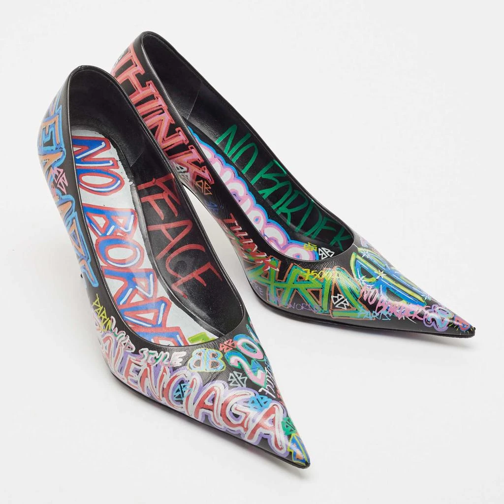 Balenciaga Balenciaga Black Leather Graffiti Print BB Pointed Toe Pumps Size 39 4