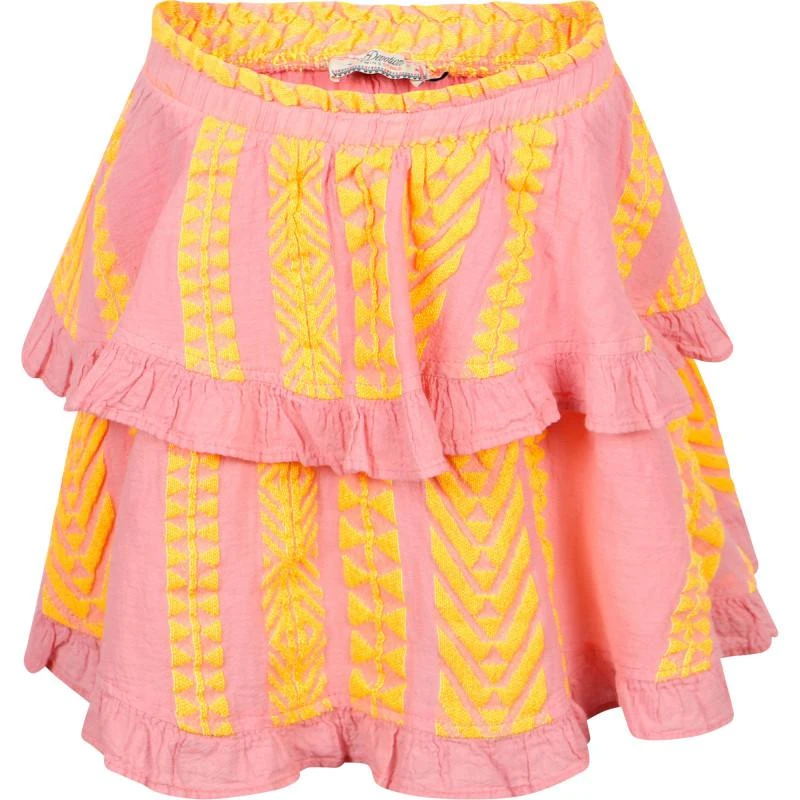 Devotion Geometric print ruffled skirt in pink and lime yellow 1