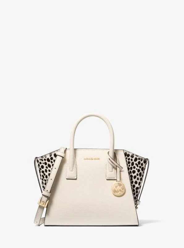 Michael Kors Avril Small Leather and Cheetah Print Calf Hair Satchel 1