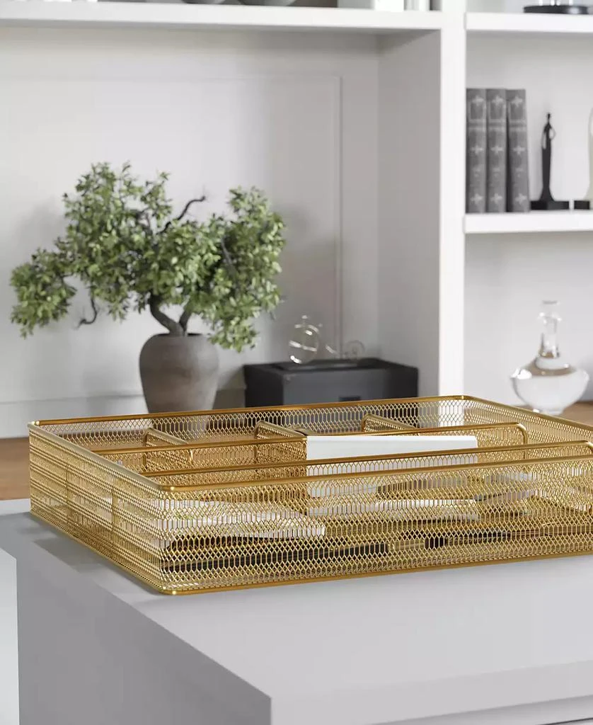 Martha Stewart Ryder Gold-Tone Mesh Metal 6 Compartment Large Desk Drawer Organizer for Accessories and Office Supplies 7