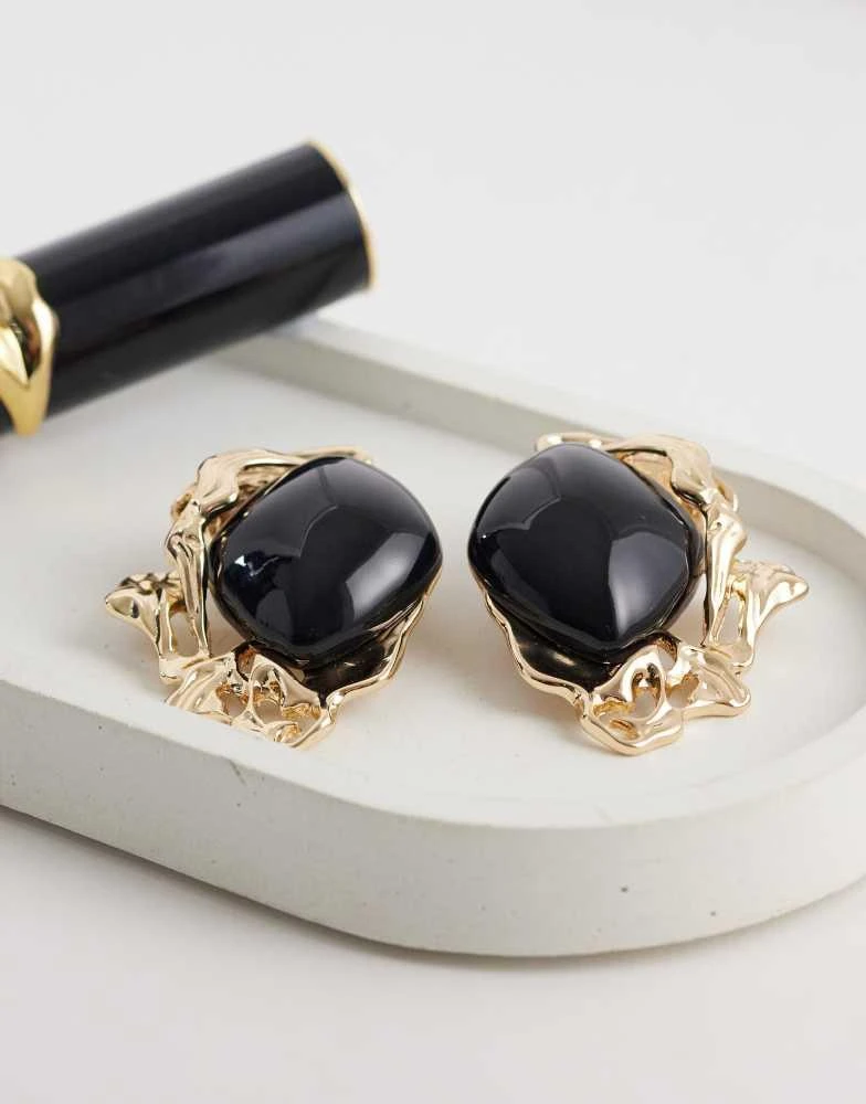ASOS ASOS DESIGN studs with black stone detail in gold tone 2