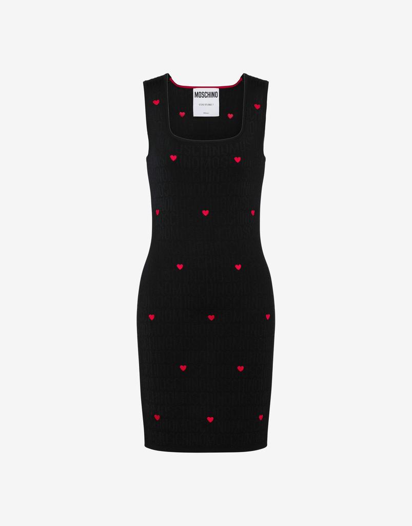 Moschino Wool Dress With Allover Logo Hearts