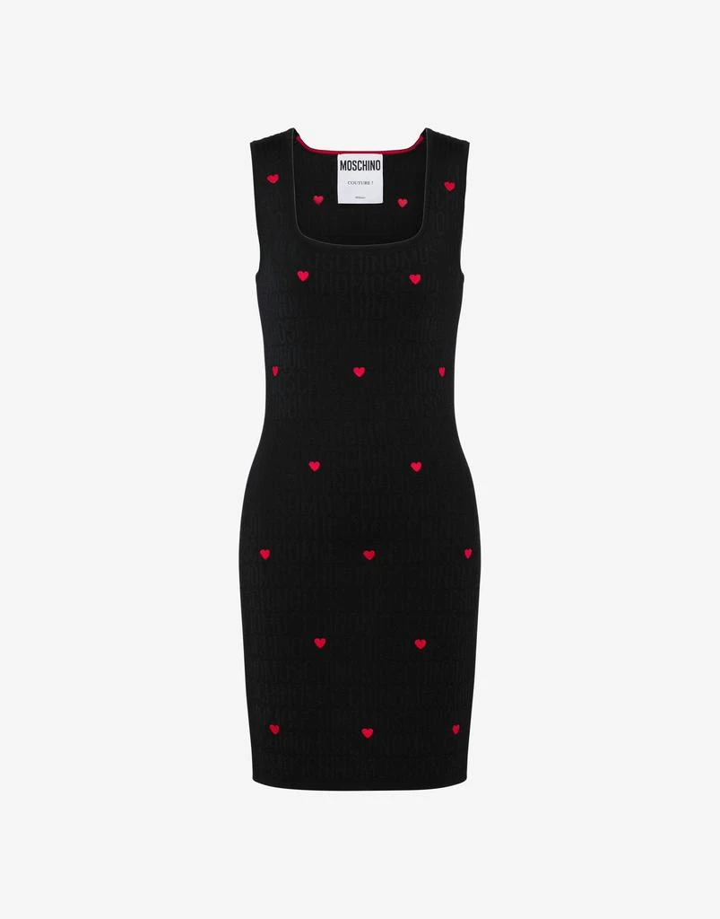 Moschino Wool Dress With Allover Logo Hearts 1