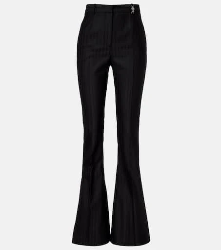 Versace Embellished pinestripe wool flared pants 1