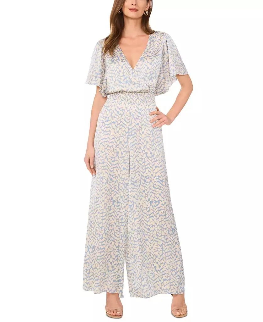 Vince Camuto Women's Printed Smocked-Waist Flutter-Sleeve Jumpsuit 1