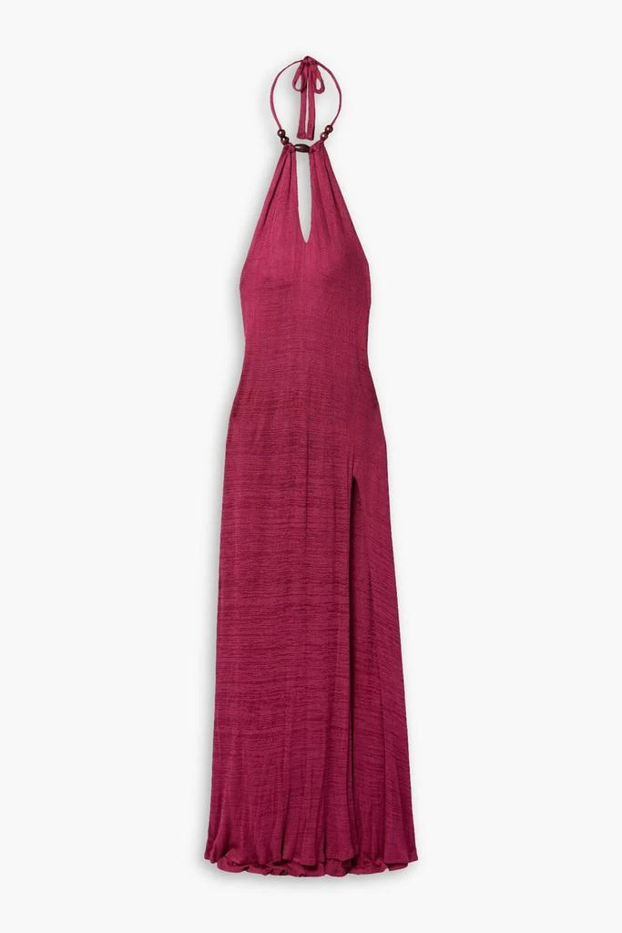 SAVANNAH MORROW Oia bead-embellished ribbed jersey halterneck maxi dress 1