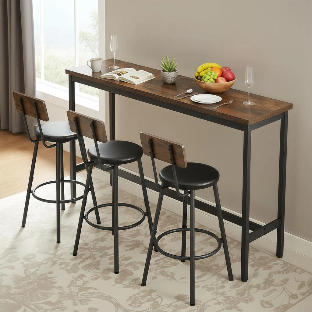 Streamdale Furniture Streamdale Bar Table and Chairs Set for 3, 4 Piece Industrial Dining Set with Stools.