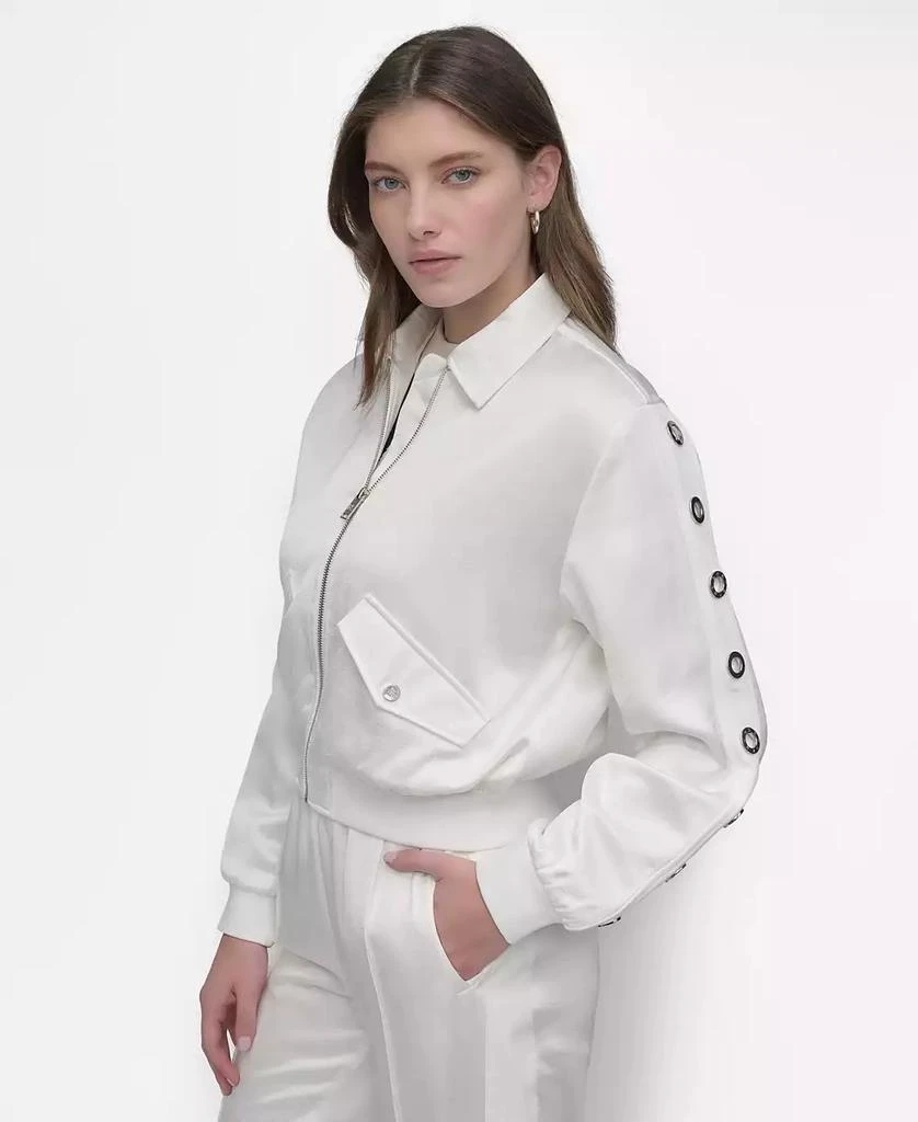 DKNY Women's Long-Grommet-Trim-Sleeve Satin Bomber Jacket 4