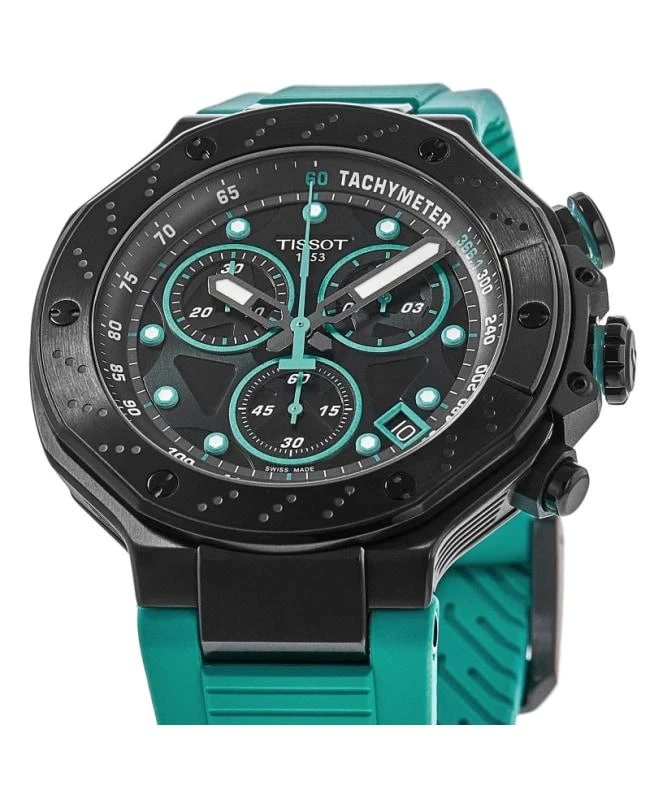 Tissot Tissot T-Race Chronograph Black Dial Green Rubber Strap Men's Watch T141.417.37.051.01 2