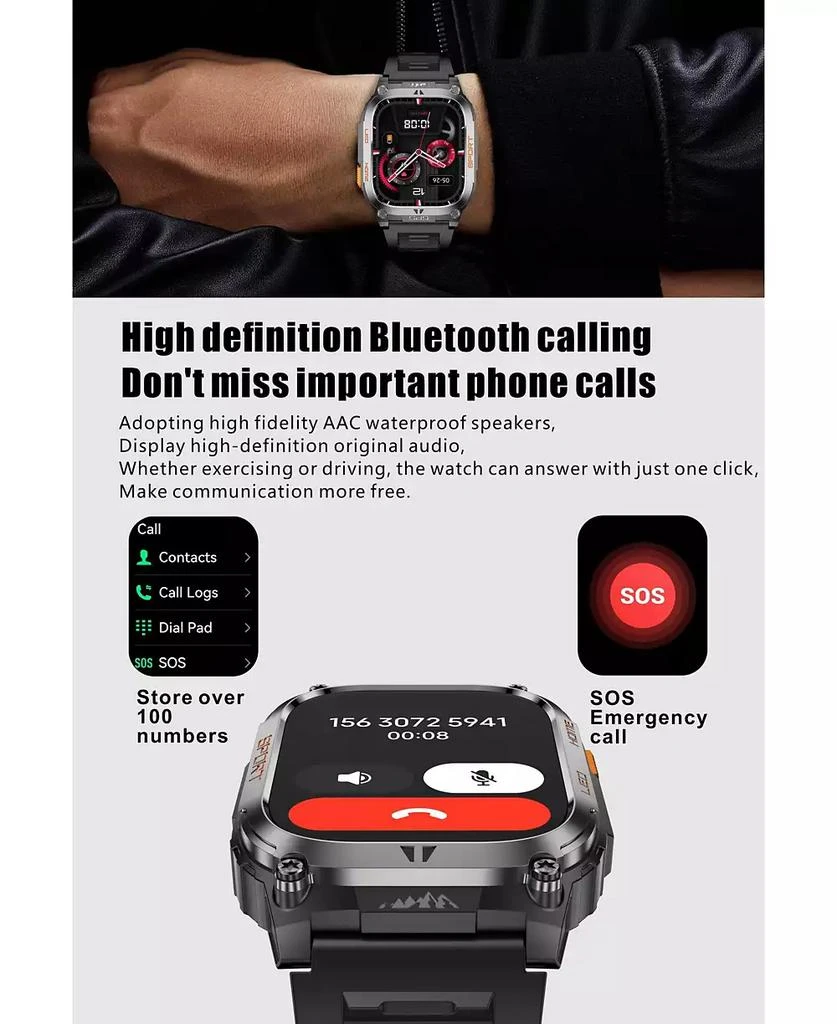 RUXING Smart RUXING 2.01" Smart Watch for Women Men With Outdoor positioning, Calling,Intelligent Reminder , Sport Modes, IP68, 630mAh 5