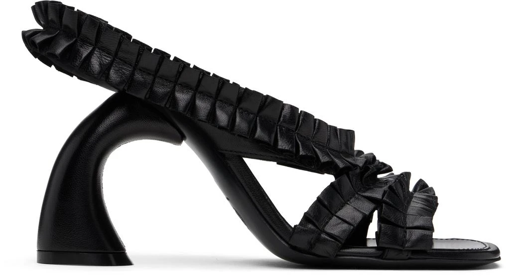 Dries Van Noten Black Ruffled Leather Heeled Sandals 1