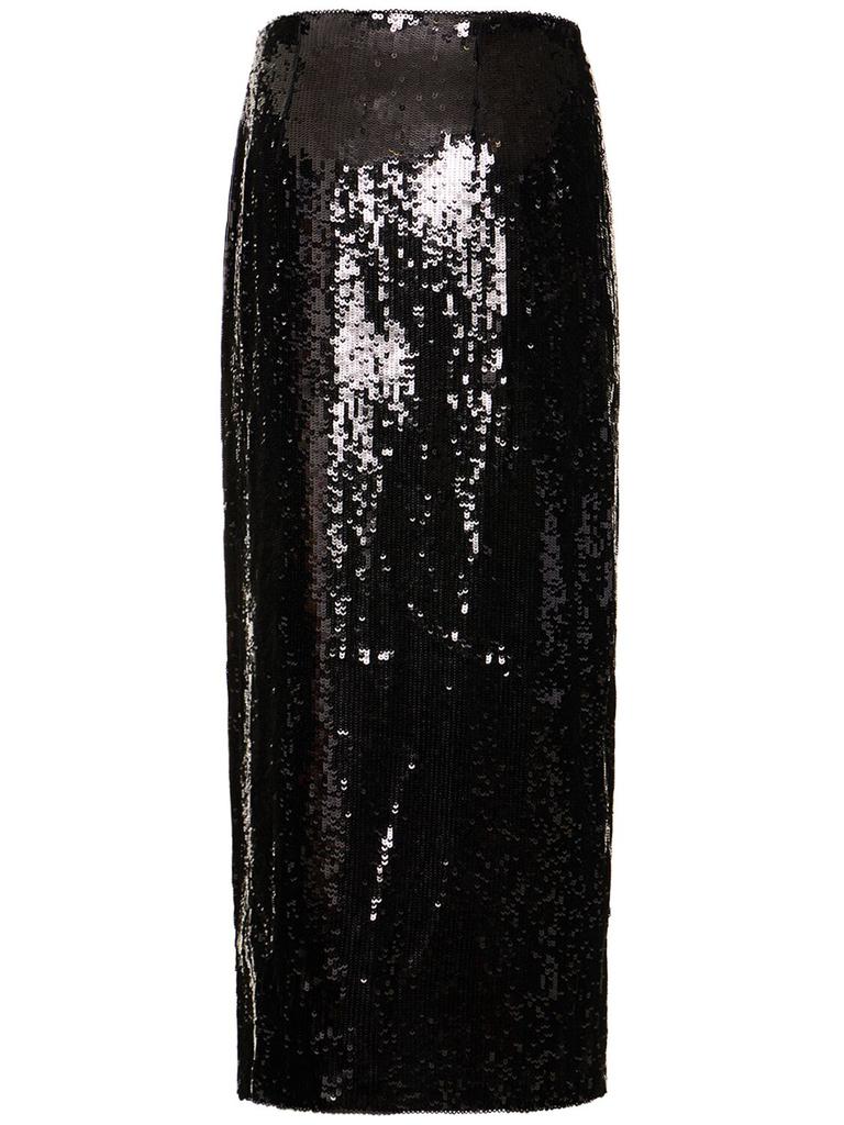 BRANDON MAXWELL Sequined High Rise Zip Midi Skirt