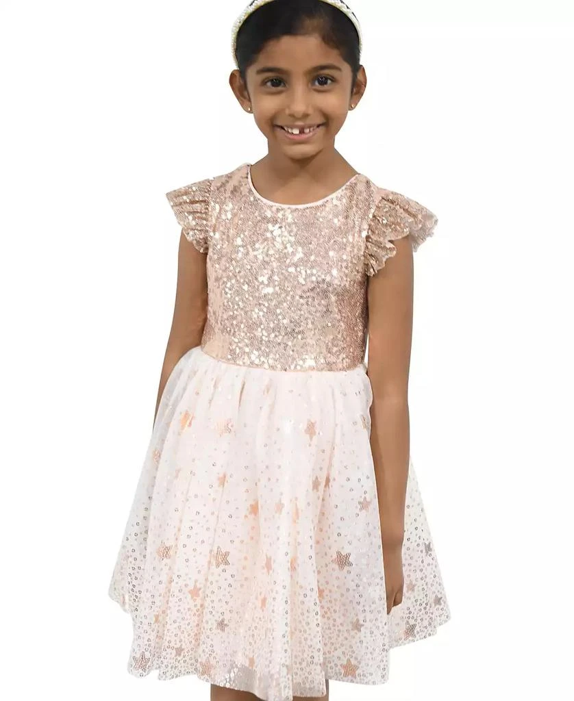 Pink & Violet Toddler and Little Girls Sequin Flutter Sleeve Dress 1