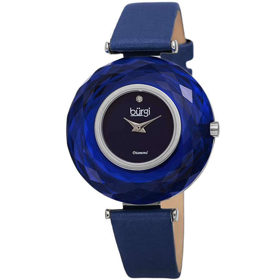 Burgi Faceted Crystal Bezel Diamond Blue Dial Ladies Watch BUR252BU