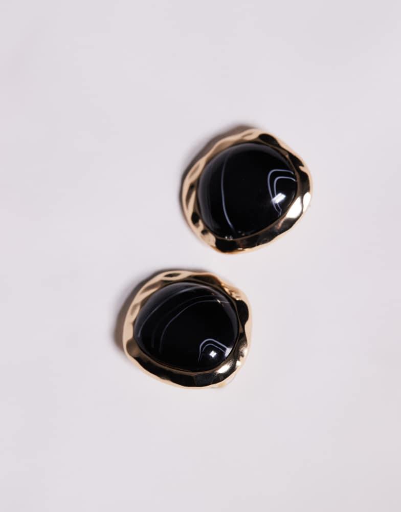 8 Other Reasons 8 Other Reasons black resin stud earrings in gold