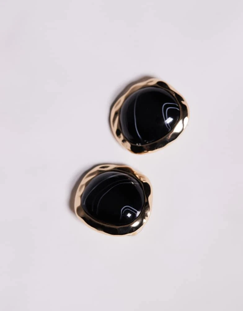8 Other Reasons 8 Other Reasons black resin stud earrings in gold 2