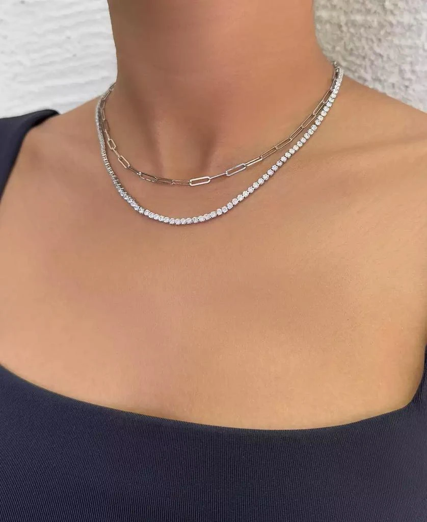 ADORNIA Silver Tennis and Paperclip Chain Necklace Set 4