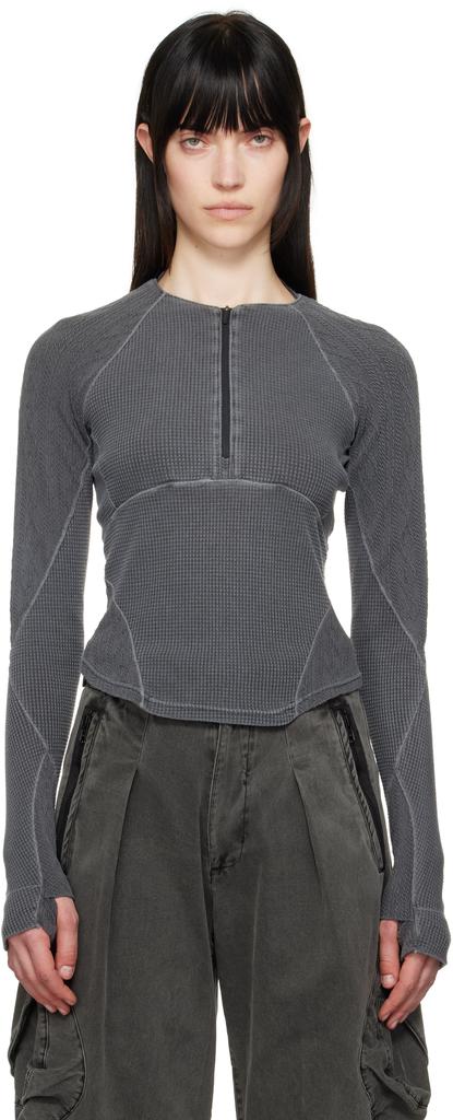 Hyein Seo Gray Half-Zip Raglan T-shirt