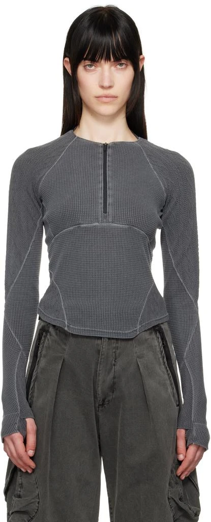 Hyein Seo Gray Half-Zip Raglan T-shirt 1