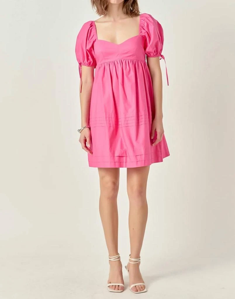 English Factory Pleat Detail Puff Sleeve Dress In Pink 2