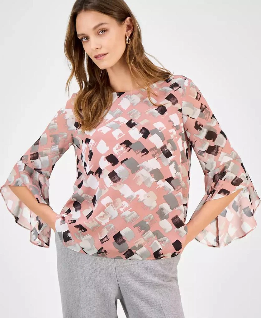Kasper Women's Printed Bell-Sleeve Blouse, Regular & Petite 1
