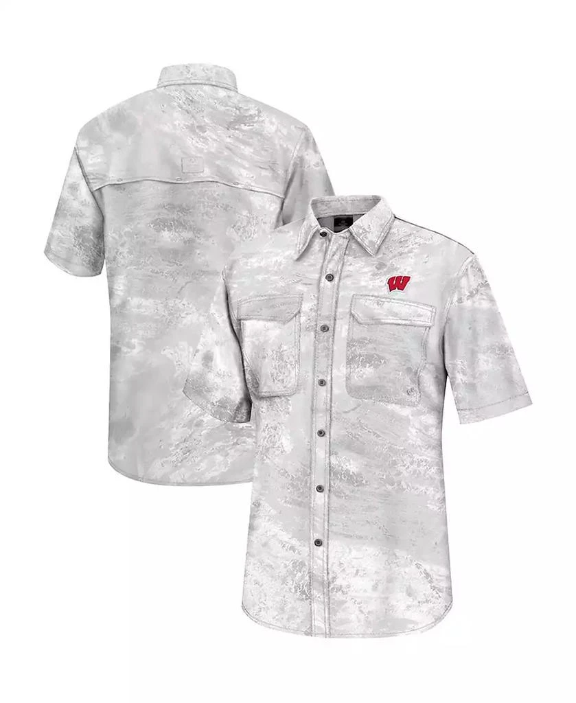 Colosseum Men's White Wisconsin Badgers Realtree Aspect Charter Full-Button Fishing Shirt 1