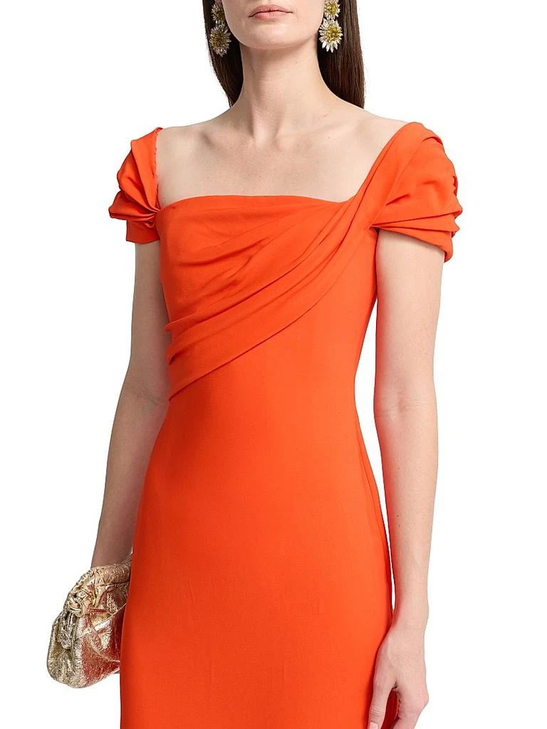 Oscar de la Renta Cady Draped Cap-Sleeve Gown 6