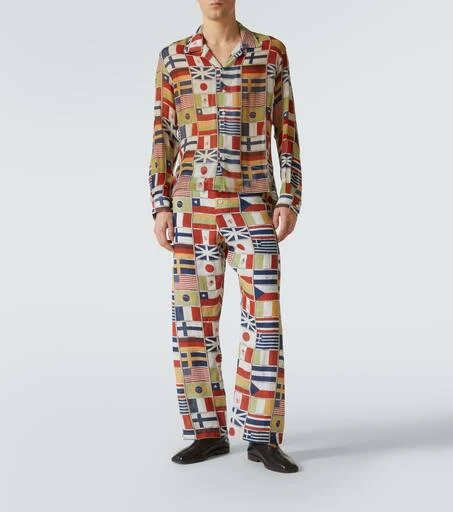 BODE International printed linen straight pants 2